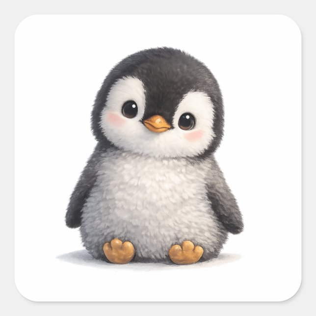 Adesivo Quadrado Bebê Pinguim Fofo – Design Macio e Adorável (Frente)