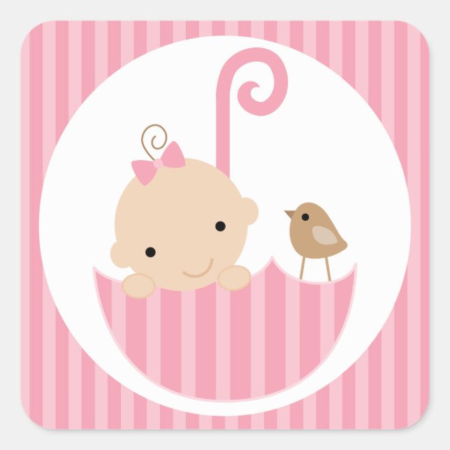 Adesivo Quadrado Bebê rosa no guarda-chuva (Frente)