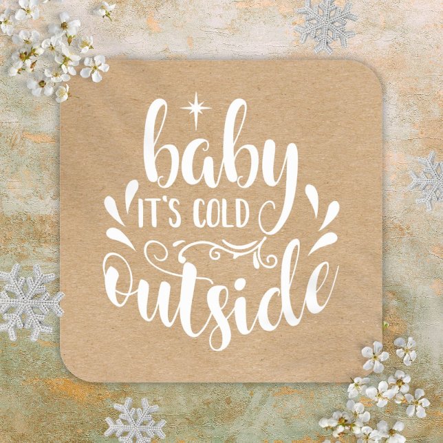 Adesivo Quadrado Bebê Rústico Está Frio Lá Fora Chá de Bebê Sprinkl (Rustic Baby Its Cold Outside Baby Shower Sprinkle Square Sticker)