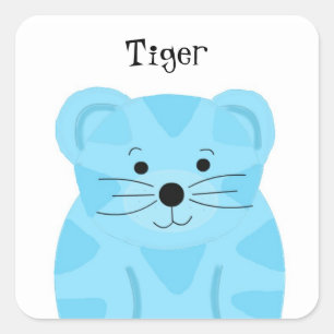 Adesivo Quadrado Bebê Tigre Azul Fofo