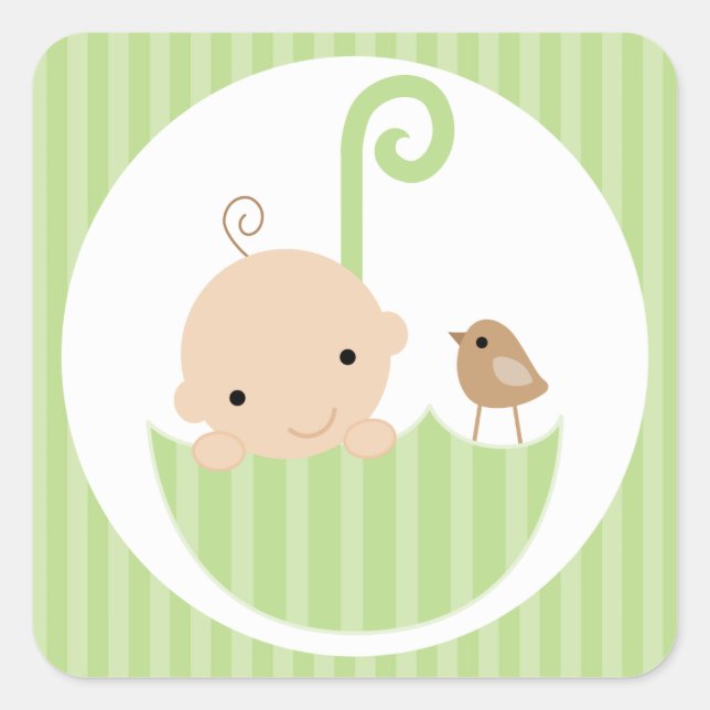 Adesivo Quadrado Bebê Verde com Guarda-chuvas (Frente)