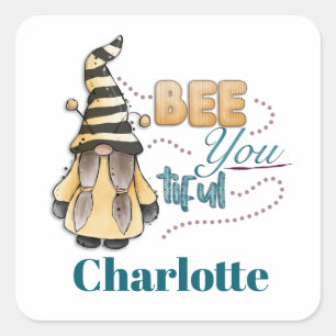 Adesivo Quadrado Bebê Você-Bonita Aquarela Gnomo Gonk