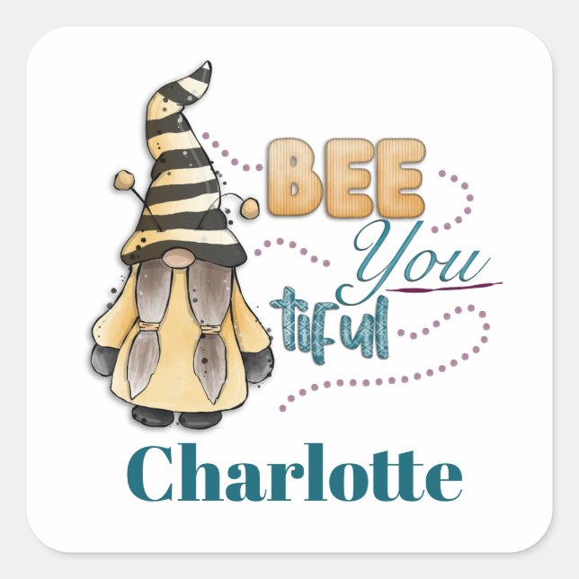 Adesivo Quadrado Bebê Você-Bonita Aquarela Gnomo Gonk (Frente)