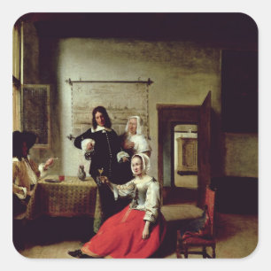 Adesivo Quadrado Bebendo com soldados, 1658 da mulher