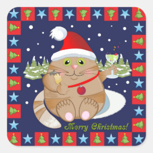 Adesivo Quadrado Bebendo de gato um coquetel + texto vinheta de Nat