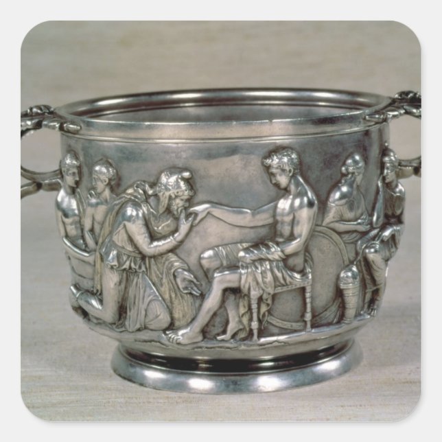 Adesivo Quadrado Bebendo de marrã-prateada romana (Frente)