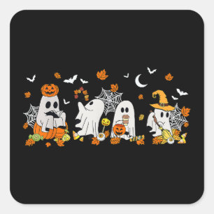 Adesivo Quadrado Bebendo Fantasma Bonito Café Halloween Queda Ghost