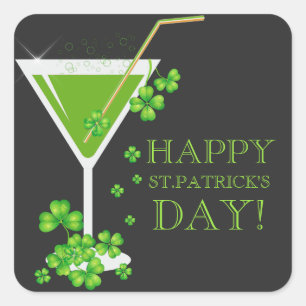Adesivo Quadrado Bebendo irlandês Shamrock Cocktail Stickers
