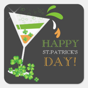Adesivo Quadrado Bebendo irlandês Shamrock Cocktail Stickers