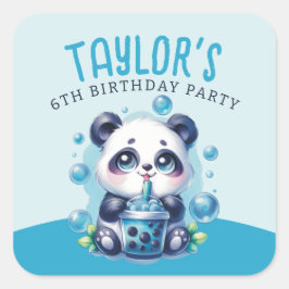 Adesivo Quadrado Bebendo Panda Blue Boba Bubble Chá Festa de aniver