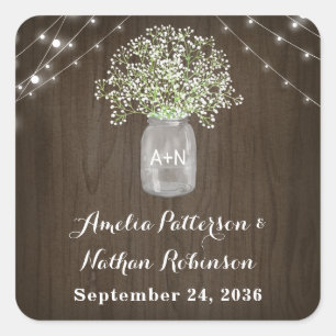 Adesivo Quadrado Bebês Breath Mason Jar Rustic Fairy Lights Casame