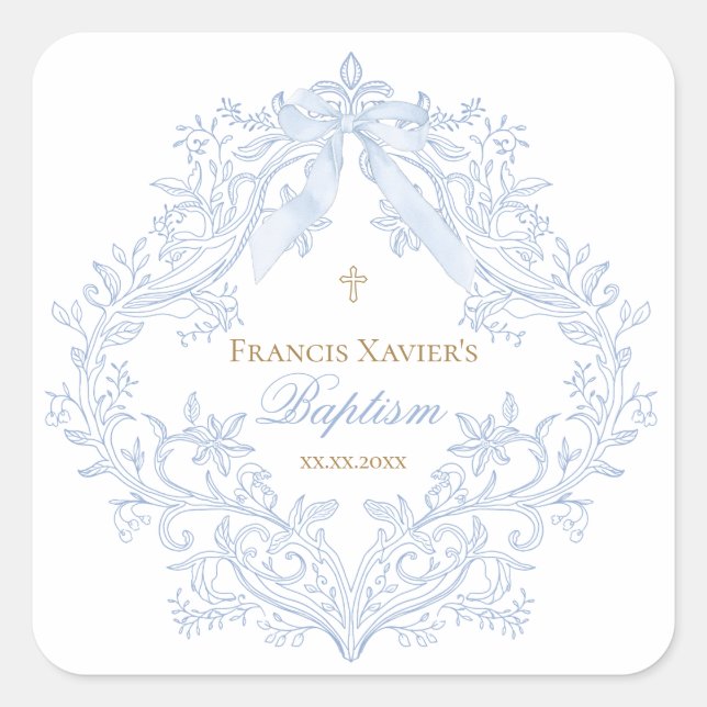 Adesivo Quadrado bebezinho da crista azul-aquarela (Frente)