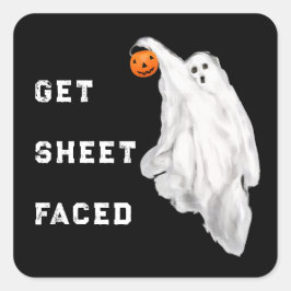 Adesivo Quadrado Bebida Engraçado Adulto Halloween Fantasma