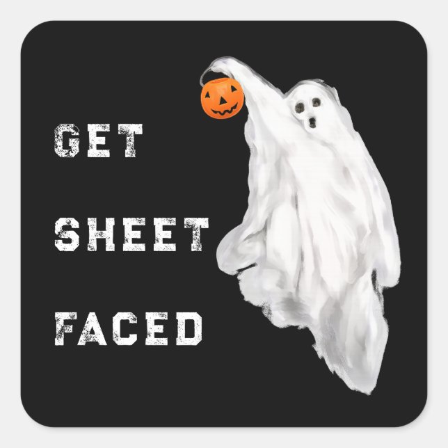 Adesivo Quadrado Bebida Engraçado Adulto Halloween Fantasma (Frente)