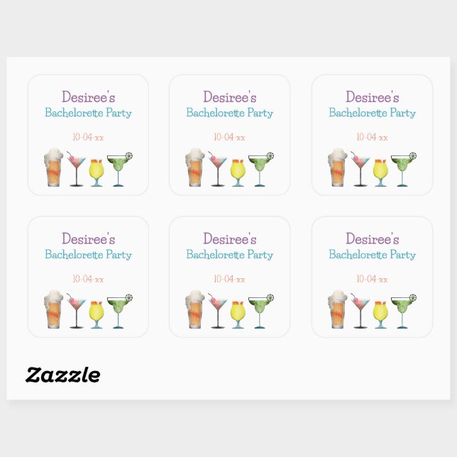 Adesivo Quadrado Bebidas Frutadas Personalizadas para Despedida de  (Folha)