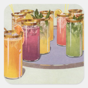 Adesivo Quadrado Bebidas vegetais, bebidas com cubos de gelo em uma