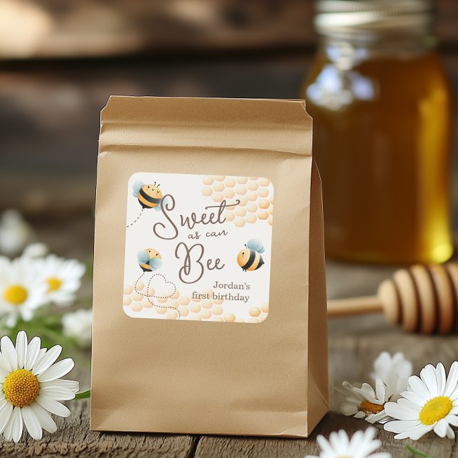 Adesivo Quadrado Bee Birthday (The cutest little detail that makes a bee impact)