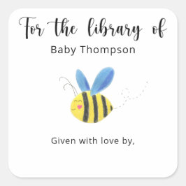Adesivo Quadrado Bee - Ex-libris para chá de bebê, livros para bebê