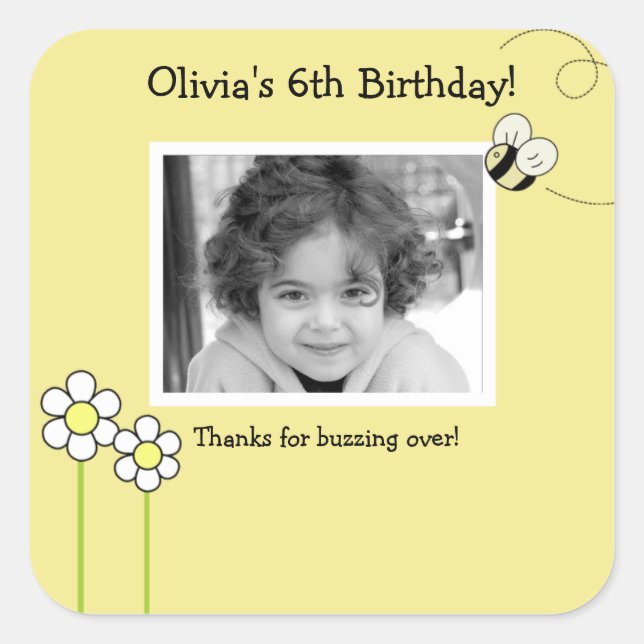 Adesivo Quadrado BEE FELIZ Bumble Bee Foto SQUARE Favor Sticker (Frente)