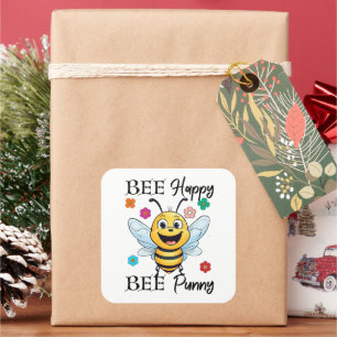 Adesivo Quadrado Bee Happy Bee Punny