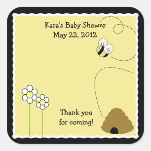 Adesivo Quadrado Bee Happy Bumble Bee SQUARE Favor Sticker
