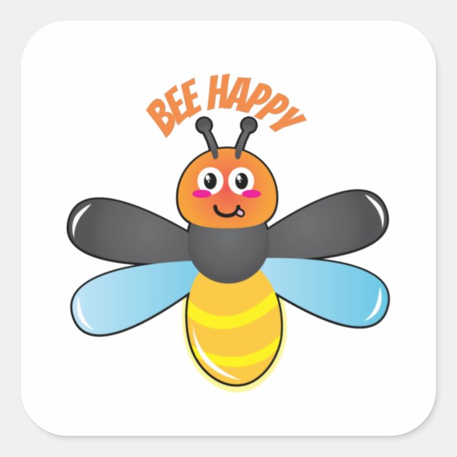 Adesivo Quadrado Bee Happy Smiling Cartoon Firefly Caractere Inseto (Frente)