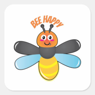 Adesivo Quadrado Bee Happy Smiling Cartoon Firefly Caractere Inseto