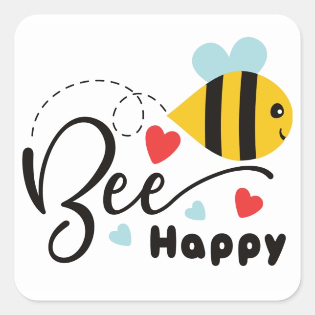 Adesivo Quadrado Bee Happy Sticker (Frente)