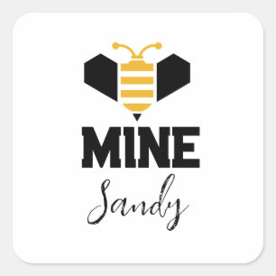 Adesivo Quadrado Bee Mine (nome) Presente Romântico Minimalista
