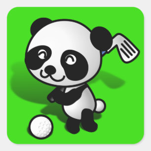 Adesivo Quadrado Bee Panda Bear Golfe em Cartoon