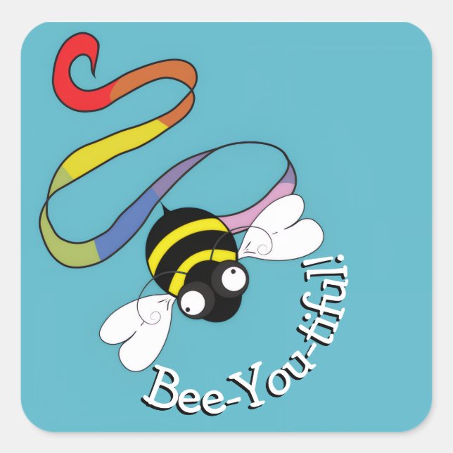 Adesivo Quadrado Bee-You-tiful Rainbow Sticker (Frente)