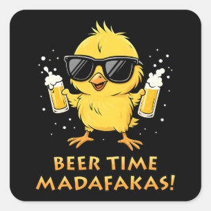 Adesivo Quadrado Beer Time Madafakas Meme Pato Goose Retro