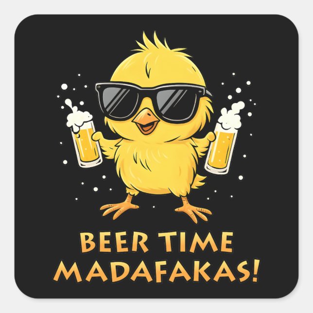 Adesivo Quadrado Beer Time Madafakas Meme Pato Goose Retro (Frente)