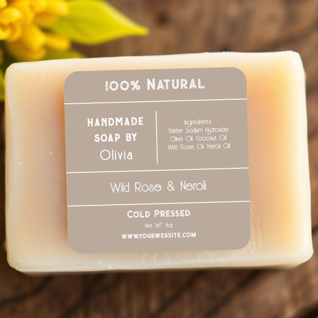 Adesivo Quadrado Bege | Rótulos de produto para componentes de sabã (Criador carregado)