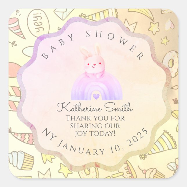 Adesivo Quadrado BEIGE babyshower Adorable cute Celebration  (Frente)