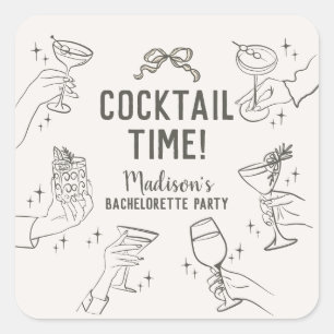 Adesivo Quadrado Beige Cocktail Party Bachelorette Envelope Favor