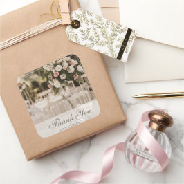 Adesivo Quadrado Beige Pastel Elegant Obrigado Souvenir