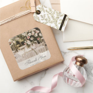 Adesivo Quadrado Beige Pastel Elegant Obrigado Souvenir
