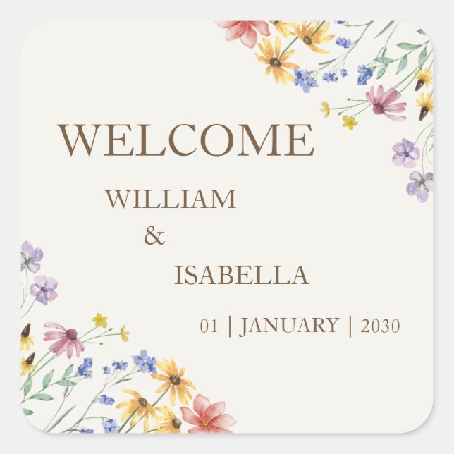 Adesivo Quadrado Beige Pastel Wildflower (Frente)