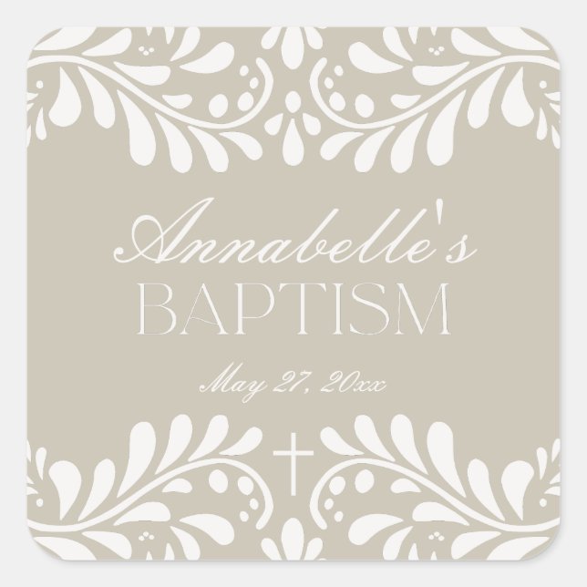 Adesivo Quadrado Beige Talavera Azulejo Espanhol Fiesta Baptism Fav (Frente)