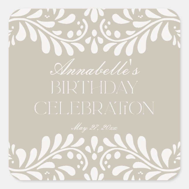 Adesivo Quadrado Beige Talavera Azulejo Espanhol Fiesta Birthday Fa (Frente)