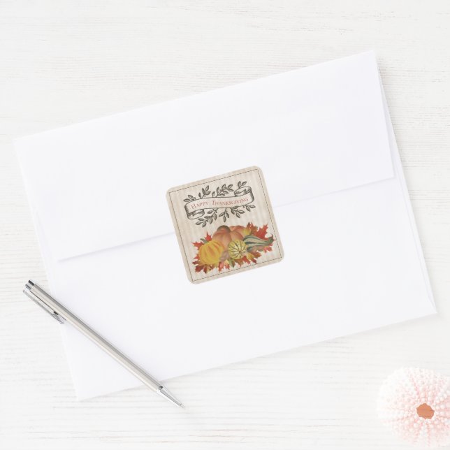 Adesivo Quadrado Beige Thankand Pumpkins e Squash (Envelope)