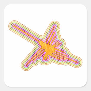 Adesivo Quadrado Beija-flor das Linhas de Nazca com Efeito de Papel