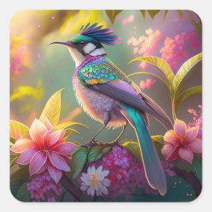 Adesivo Quadrado Beija-flor Fantasia com Asas de Arco-íris e Crista