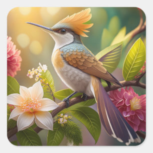 Adesivo Quadrado Beija-flor Fantasia com Crista Dourada