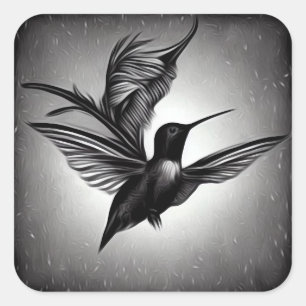 Adesivo Quadrado Beija-flor Pintado em Preto e Branco