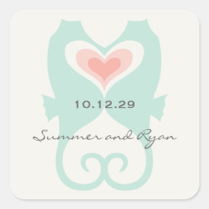 Adesivo Quadrado Beijar Cavalos Adoram Corações de Praia Casamento 