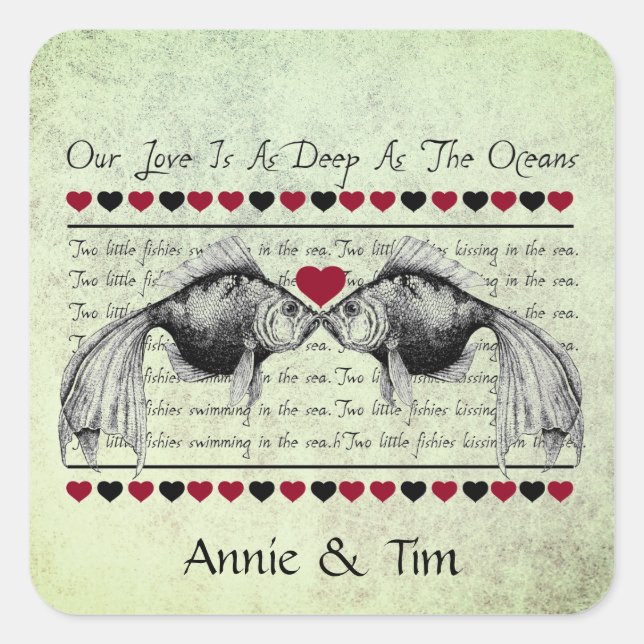 Adesivo Quadrado Beijar Namorados de Peixe Nomes Personalizados (Frente)