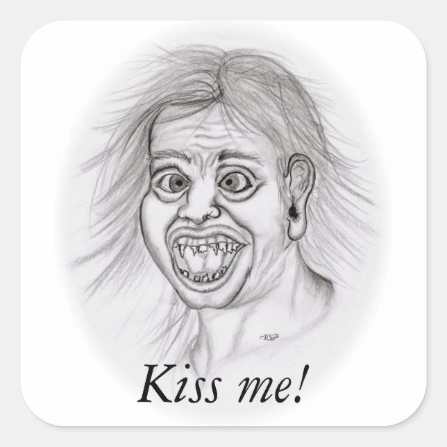 Adesivo Quadrado Beije-me! - Bleistiftzeichnung (Frente)