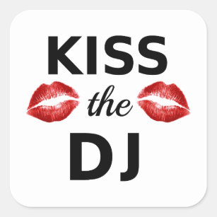 Adesivo Quadrado Beije o DJ com traços vermelhos do batom